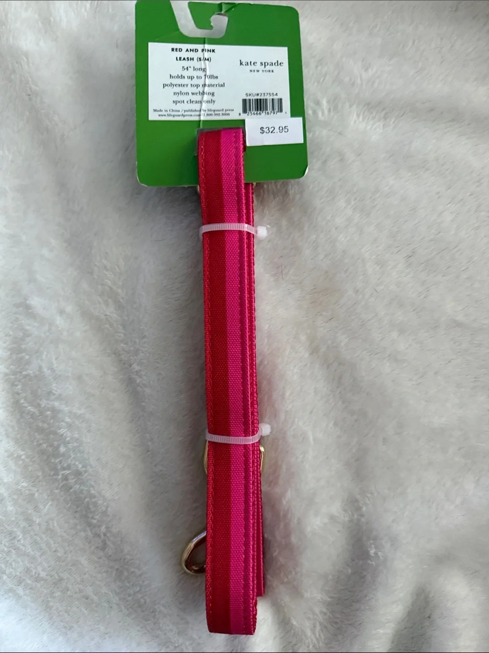 Kate Spade NWT Hot Pink & Red Striped Dog Leash with Gold-tone Hardware, 54”